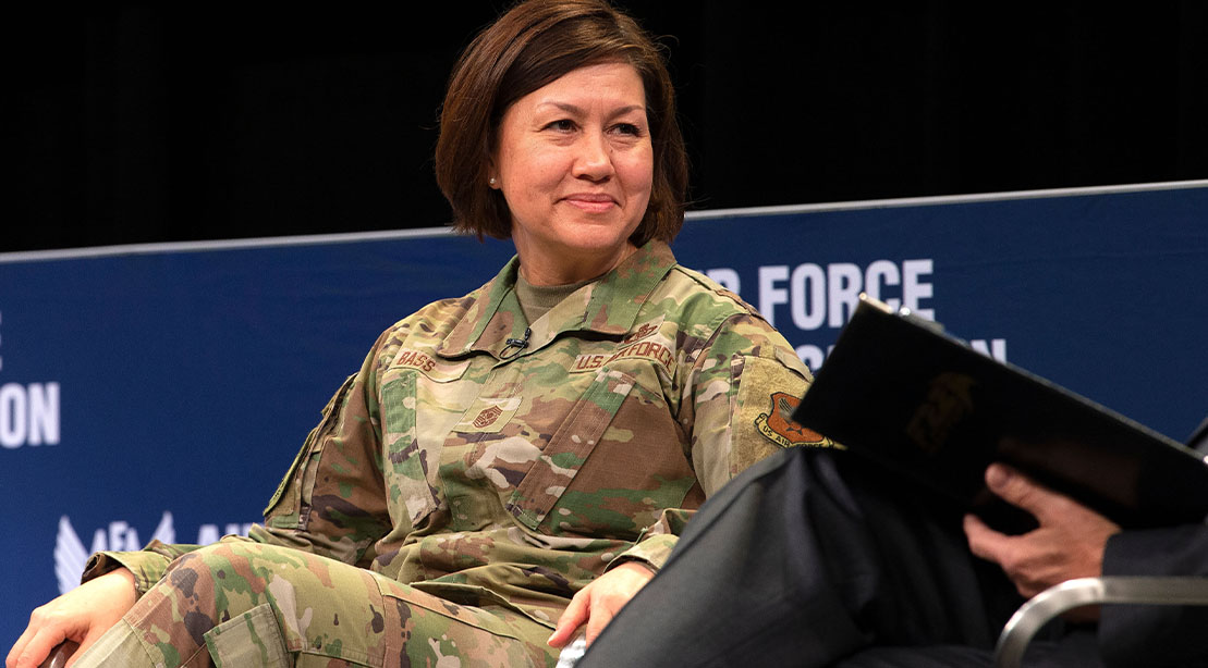 Air Force JoAnne Bass being interviewed on a panel