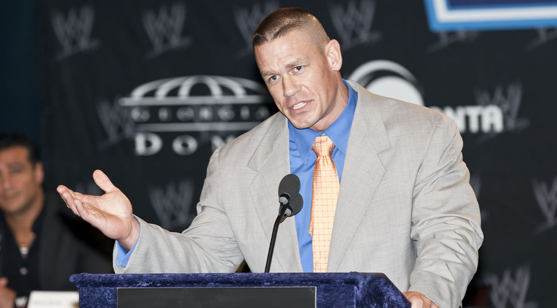 John Cena addressing media at a WWE press conference